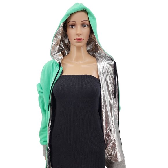 Jeremy Scott Spoiled Child Reversible Silver & Mint Hooded Jacket, Women's Small - Picture 5 of 12